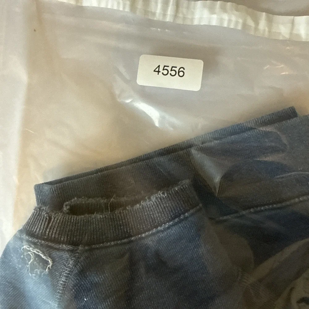 Rivet & Thread J Crew Distressed Thrashed Ripped Indigo Blue Sweatshirt M Grunge